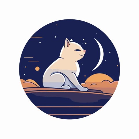 Cute cat sleeping on the moon. Vector illustration in flat style