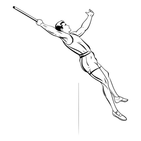 Athletic man jumping with bat. sketch vector illustration.