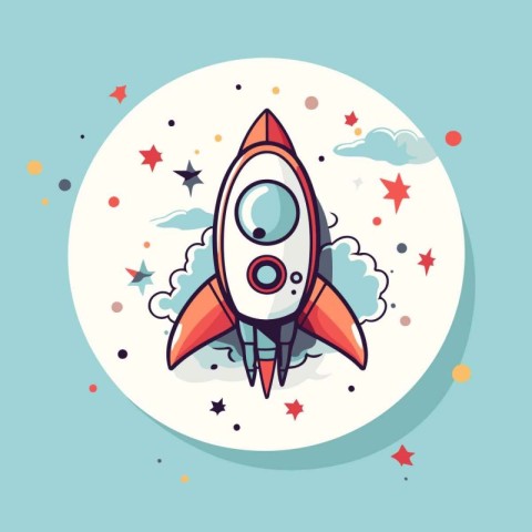 Space rocket. Vector illustration in flat cartoon style. Isolate