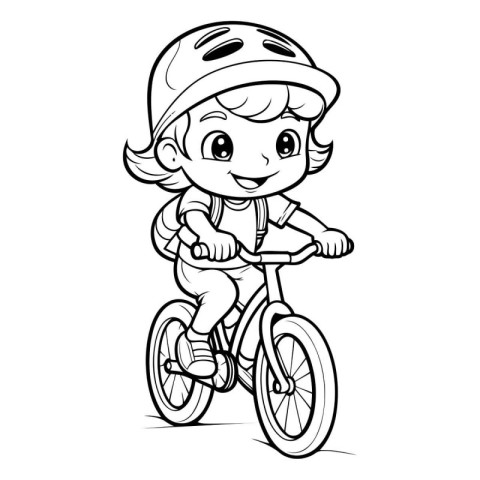 Coloring Page Outline Of Cartoon Little Boy Riding a Bicycle.