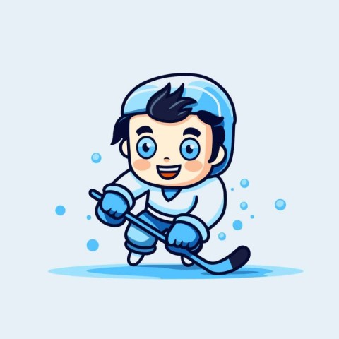 Cute boy playing ice hockey. Vector illustration. Cartoon style.