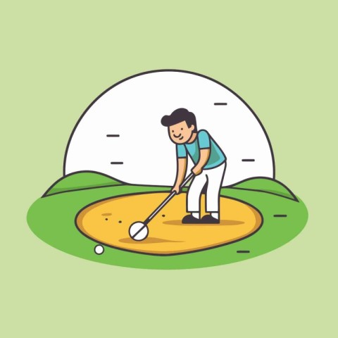 Golfer on the golf course. Flat style vector illustration.