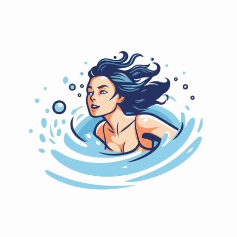 Beautiful girl swimming in the sea. Vector illustration on white