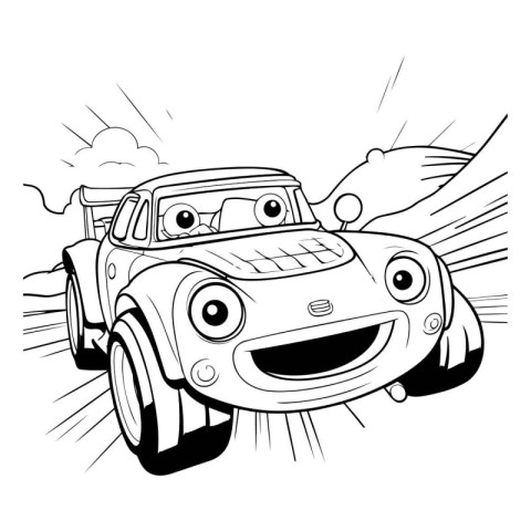 Black and White Cartoon Illustration of Funny Old Car for Colori