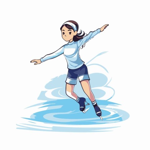 Girl skating on ice. Vector illustration. Isolated on white back