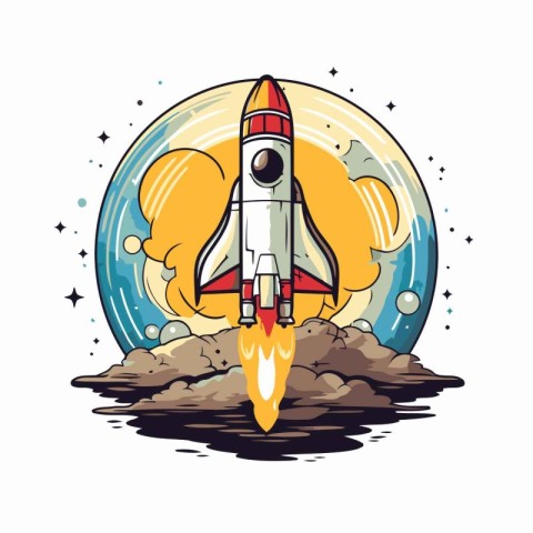 Rocket in space cartoon icon vector illustration graphic design