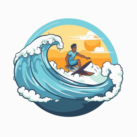 Surfer on the wave. Vector illustration in a flat style.