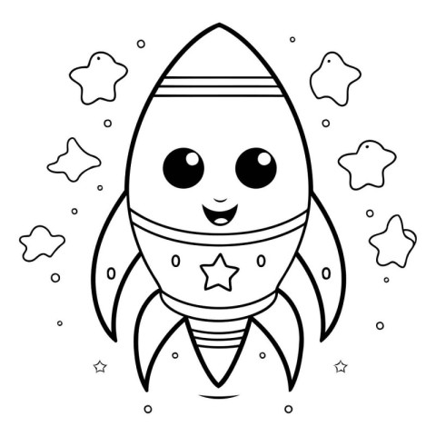 cute rocket with stars kawaii character vector illustration desi