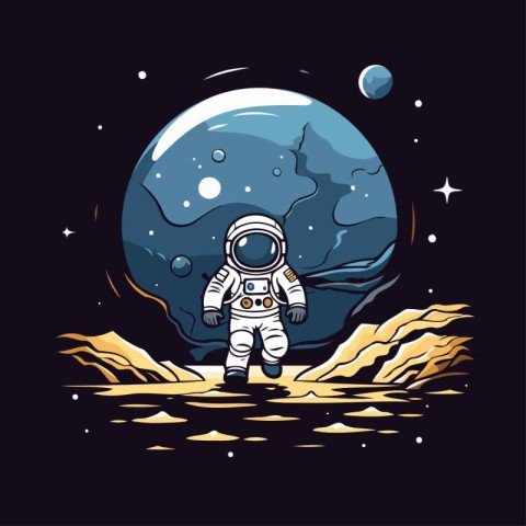 Astronaut on the moon. Vector illustration. Astronaut in space.