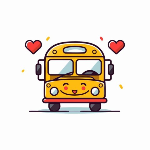 Cute school bus with hearts. Vector illustration in flat style.