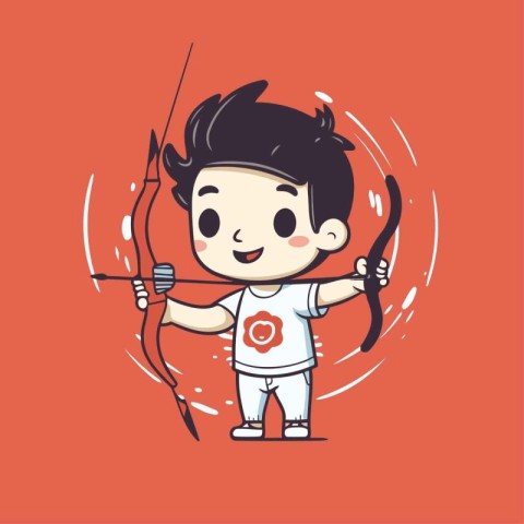 Cute cartoon boy with bow and arrow. Vector Illustration.