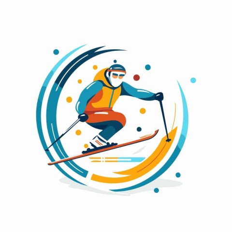 Skiing man. Winter sport. Vector illustration. flat design