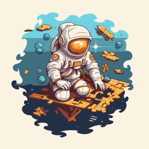 Astronaut sitting on a ship in space. Vector illustration.