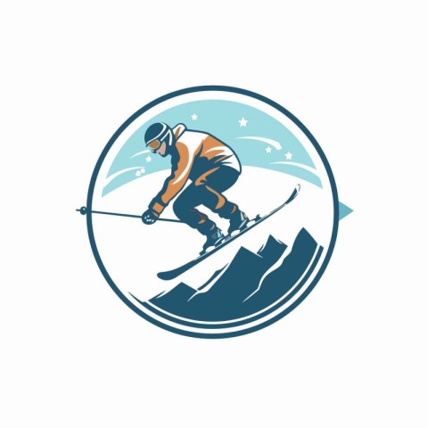 Skiing. extreme sport vector logo design template. Skier in helm