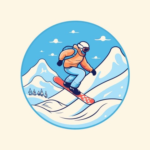 Snowboarder on the slope. Vector illustration in cartoon style.