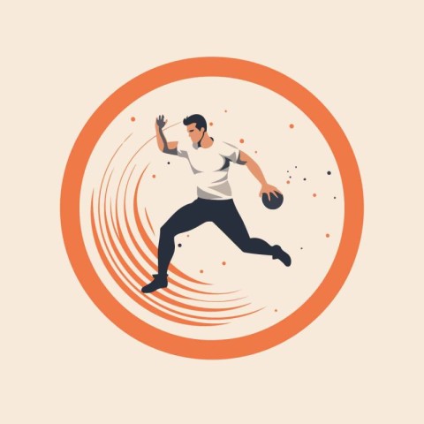 Man playing basketball. Sport emblem. Vector illustration in fla