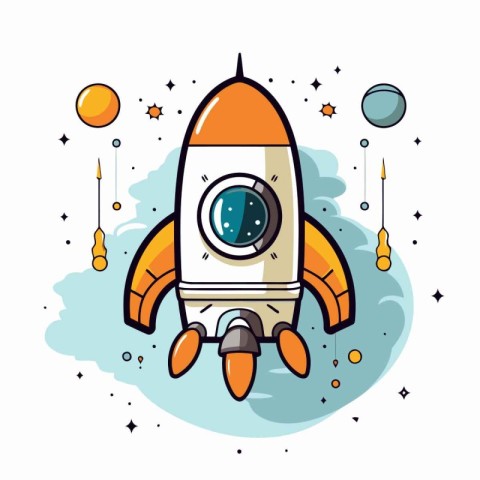 Space rocket icon. Vector illustration. Cartoon style. Isolated.