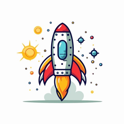 Space rocket icon. Vector illustration in flat style. Isolated o