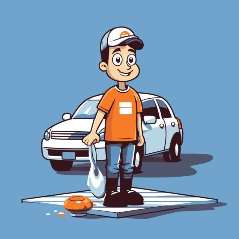 Cartoon car wash worker. Vector illustration in a flat style.