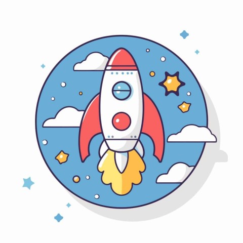 Space rocket icon in flat design style. Vector illustration on w