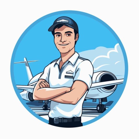 Pilot cartoon round icon vector illustration graphic design vect