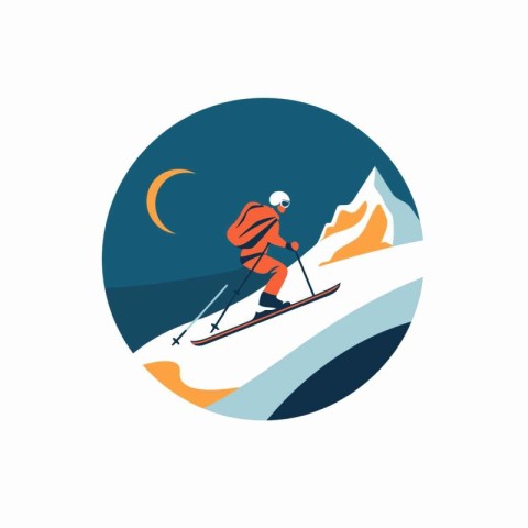 Ski resort logo template. Skier in mountains. Vector illustratio