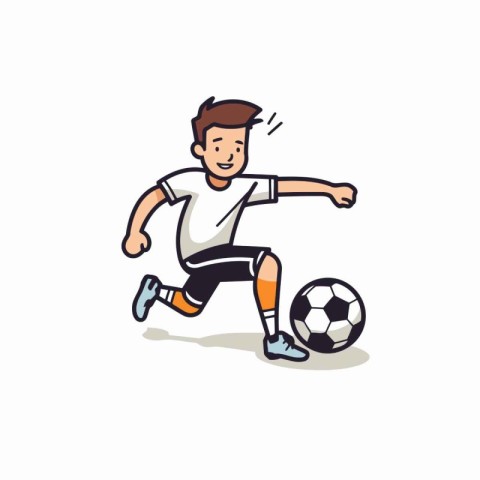 Soccer player kicking the ball. Vector illustration in cartoon s