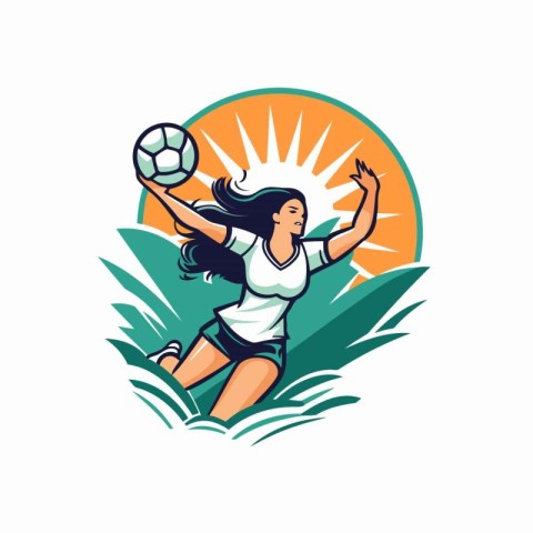 Illustration of a female soccer player running with ball set ins