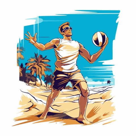 Beach volleyball player. Vector illustration of a man playing be