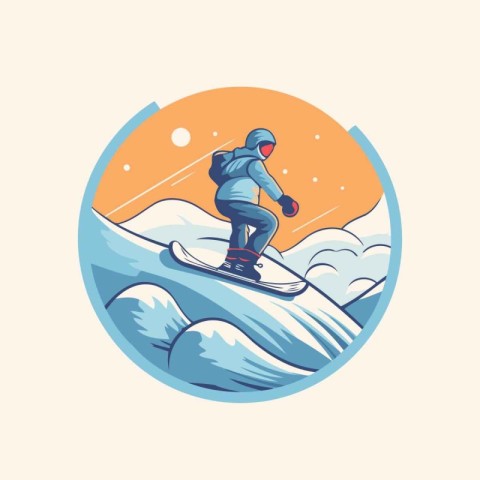 Snowboarder in the mountains. Vector illustration in retro style