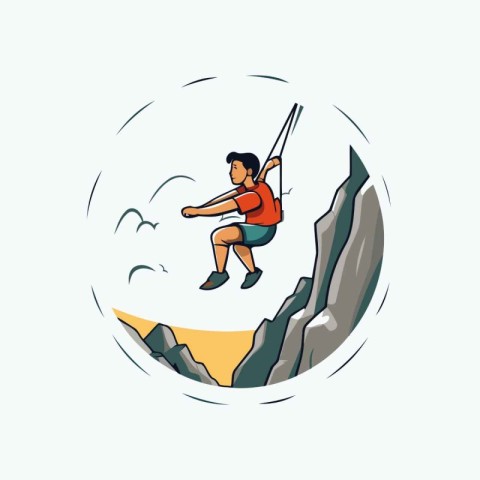 Man climbing on the cliff. Vector illustration in a flat style.