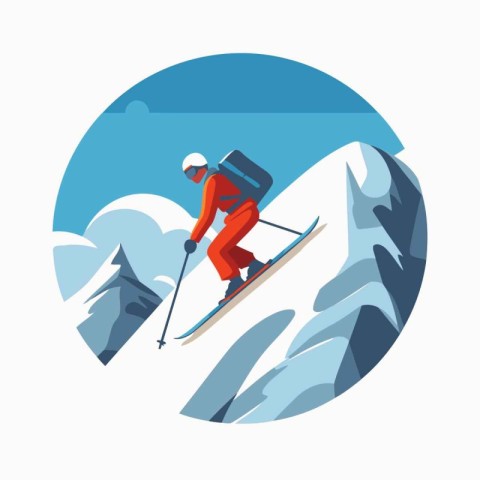 Skiing. Vector illustration in flat design style on white backgr