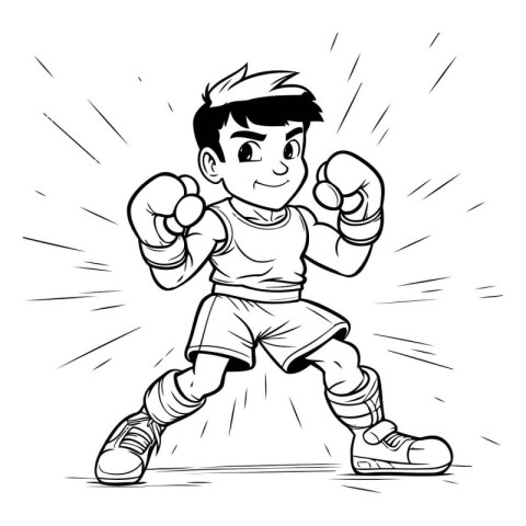 Cartoon illustration of a boy boxer in action. Vector clip art.