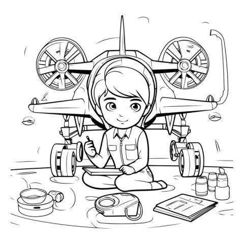 Cartoon Illustration of Kid Boy or Kid Artist Character Repairin