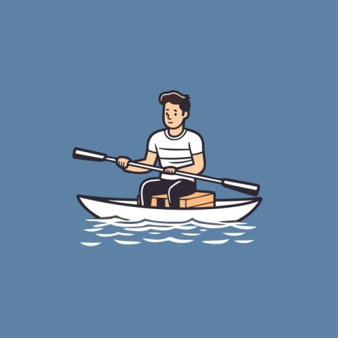 Man rowing in a boat. Vector illustration in flat style.