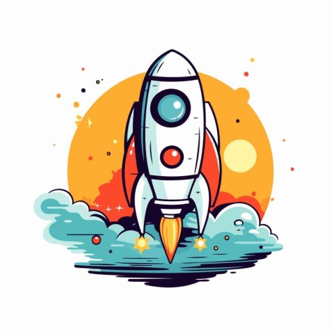 Rocket launch. Start up concept. Vector illustration in flat sty