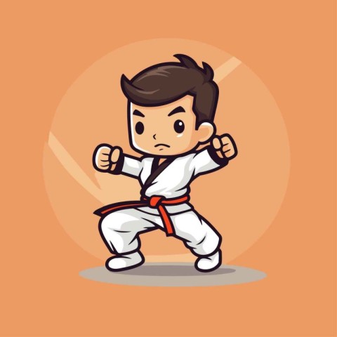 Taekwondo Boy Cartoon Mascot Character Vector Illustration