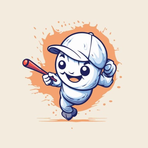 Vector illustration of a cute cartoon baseball player running wi