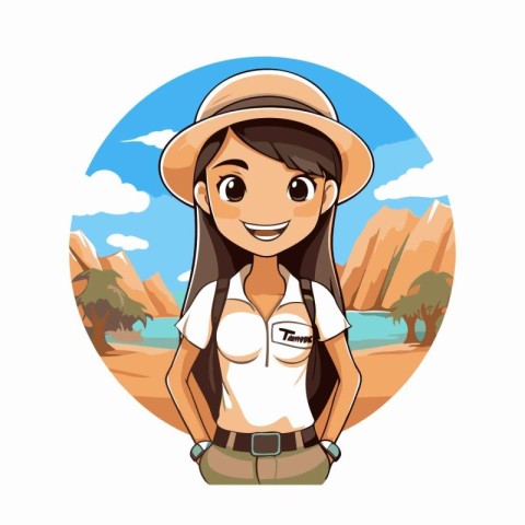 cartoon woman with hat in the desert icon vector illustration gr