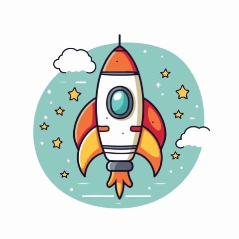 Rocket icon in flat style on a white background. Vector illustra