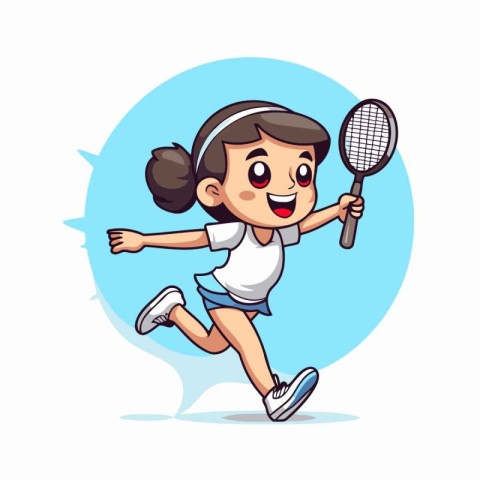 Girl playing tennis. Vector illustration of a cartoon girl playi