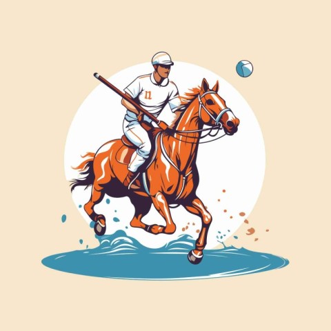 Horse polo player jumping with ball and racket vector illustrati