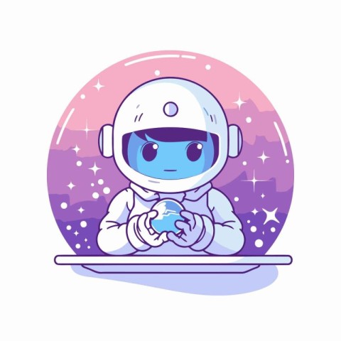 Astronaut in spacesuit holding planet earth. Vector illustration