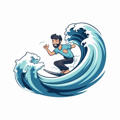 Surfer riding a wave vector Illustration on a white background.