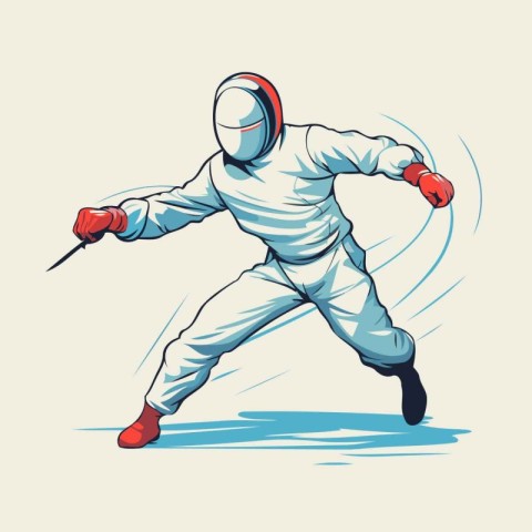 Fencing. Vector illustration of a man wearing a helmet and glove