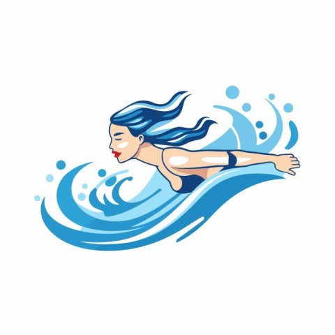 Swimming woman icon. Swimming girl in the pool. Vector illustrat