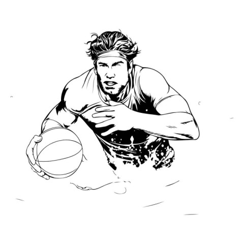 Basketball player. Black and white vector illustration of a bask