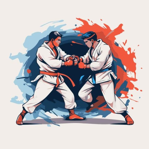 Taekwondo. vector illustration. Two karate men fight with each o