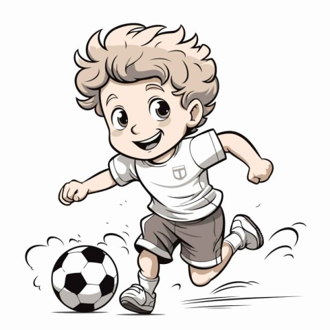 Illustration of a Cute Little Boy Playing with a Soccer Ball