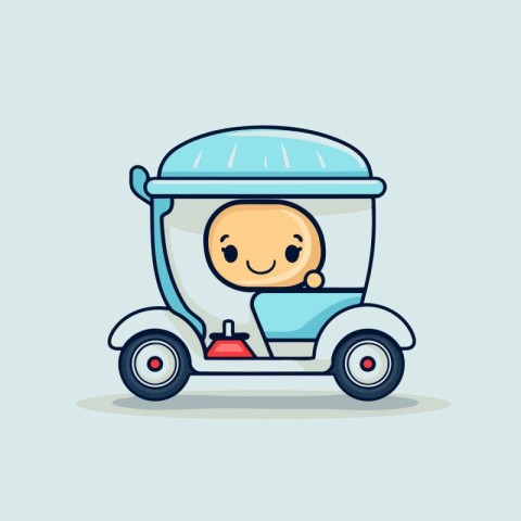 Cute cartoon baby in golf cart. Vector illustration of a cute ba